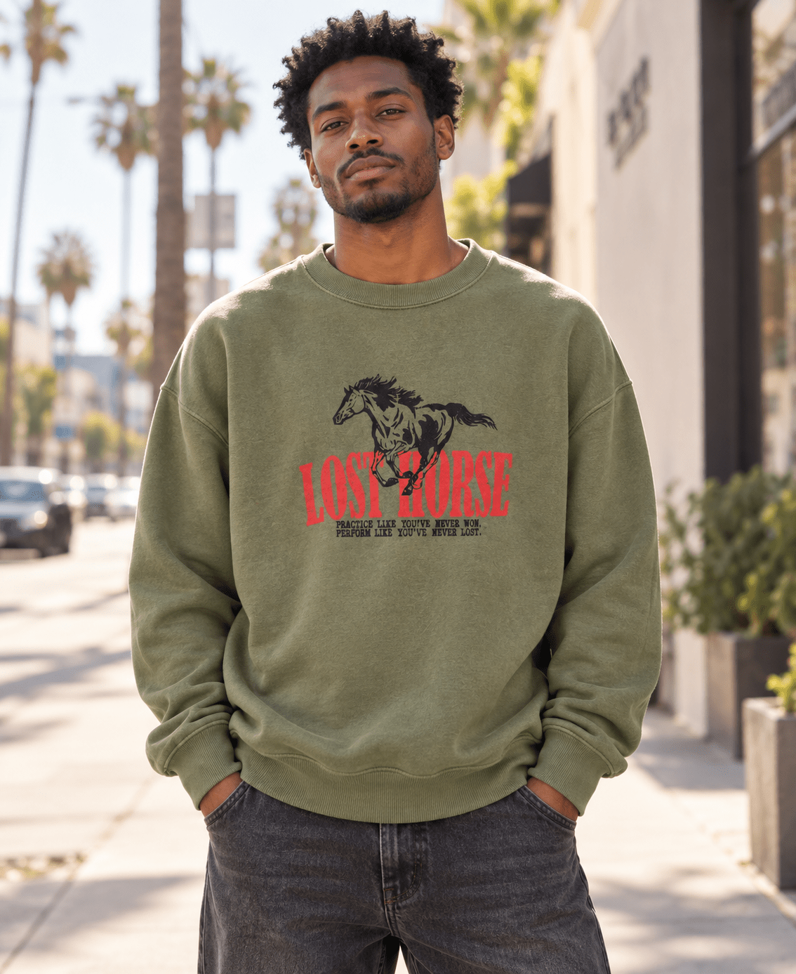 Lost Horse Crewneck Green - Lost In LA